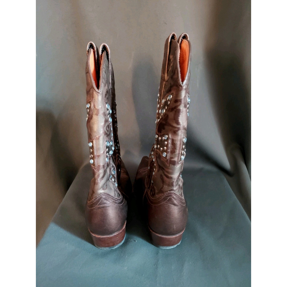 Frye Daisy Duke Cowboy Bronze Leather Mid Calf Embellished Boots Size 7.5 M - Picture 4 of 10